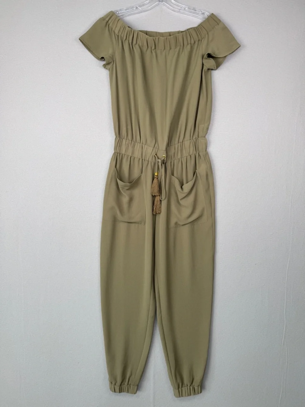 MICHAEL KORS Off Shoulder Jumpsuit XS Olive  Green Jogger Athflow‎ Casual